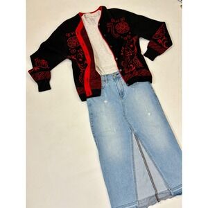 Express High Rise Distressed Denim Maxi Skirt‎ Light Wash Women's Size 2